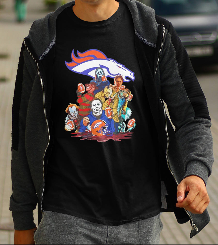Denver Broncos Horror Movie Icons Mashup T-Shirt