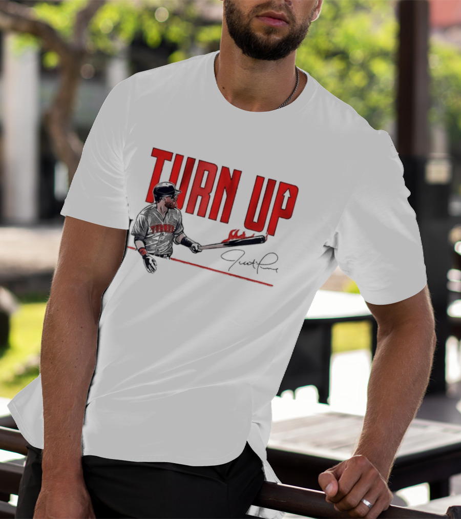 Justin Turner Baseball Turn Up Fire Bat Signature T-Shirt