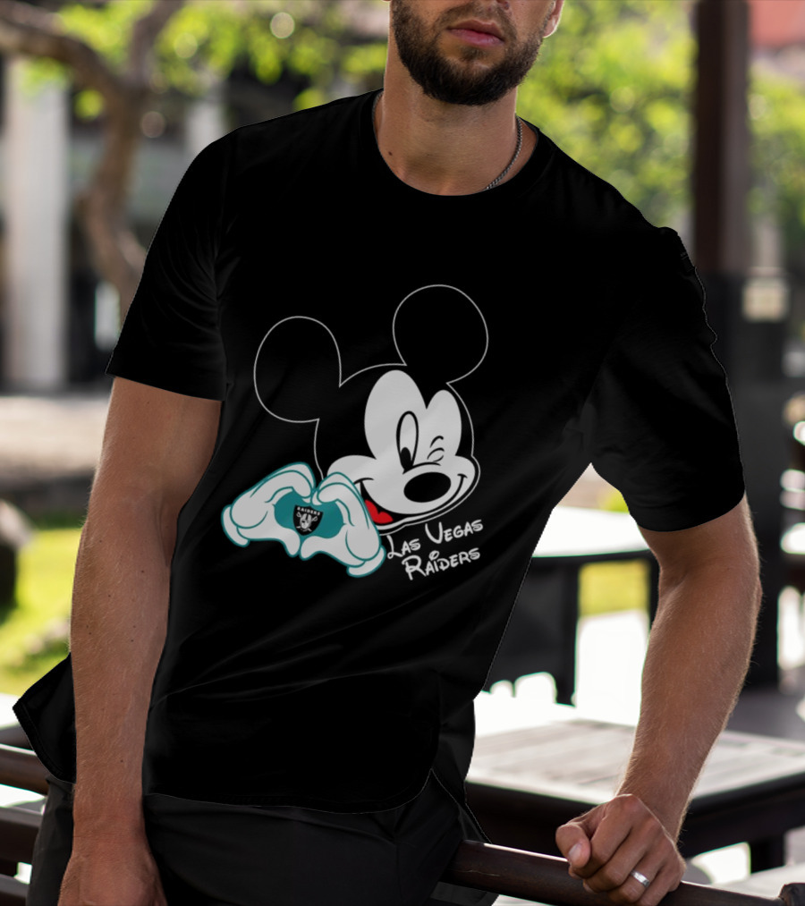 Mickey Mouse Heart Las Vegas Raiders NFL Team T-Shirt