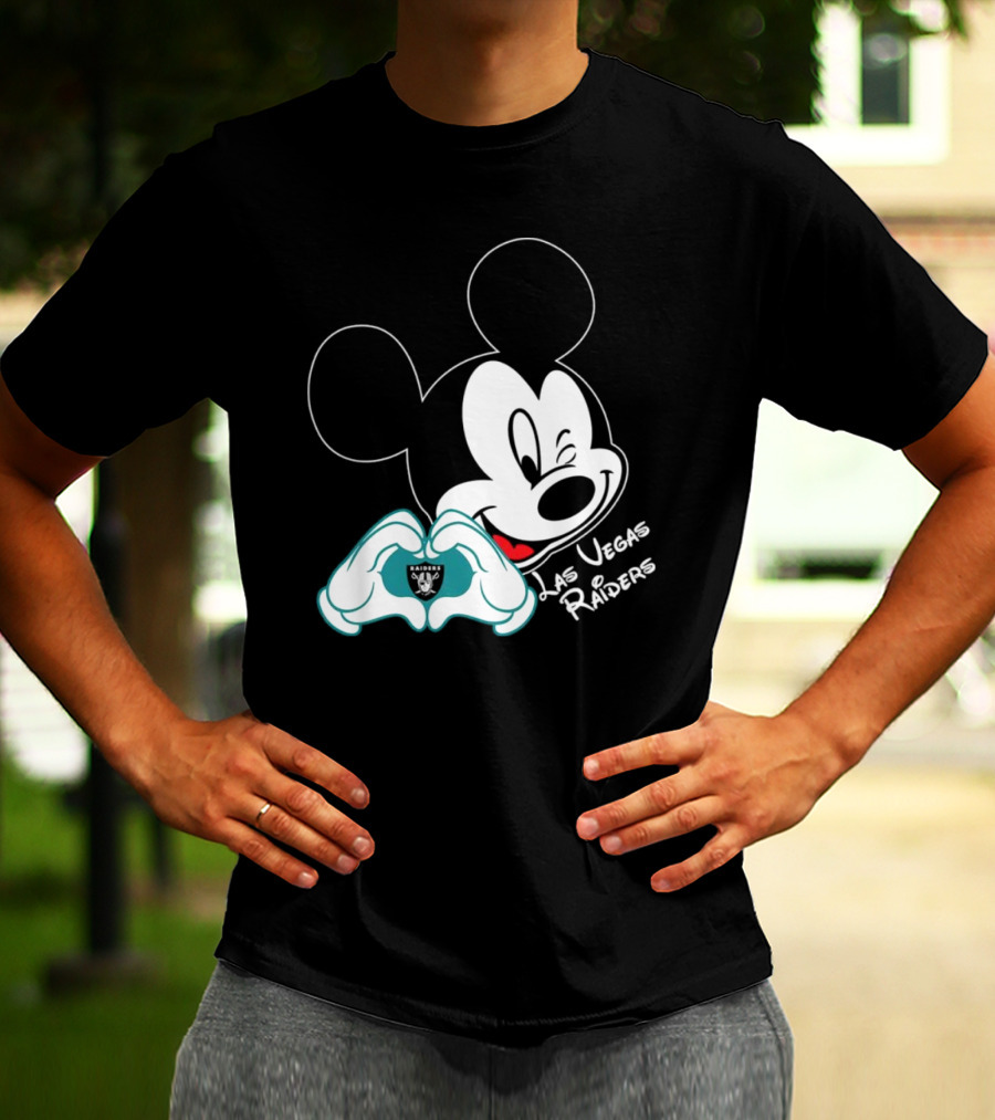 Mickey Mouse Heart Las Vegas Raiders NFL Team T-Shirt