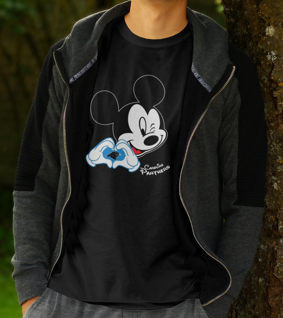 Mickey Carolina Panthers Fan Logo With Heart Gesture T-Shirt