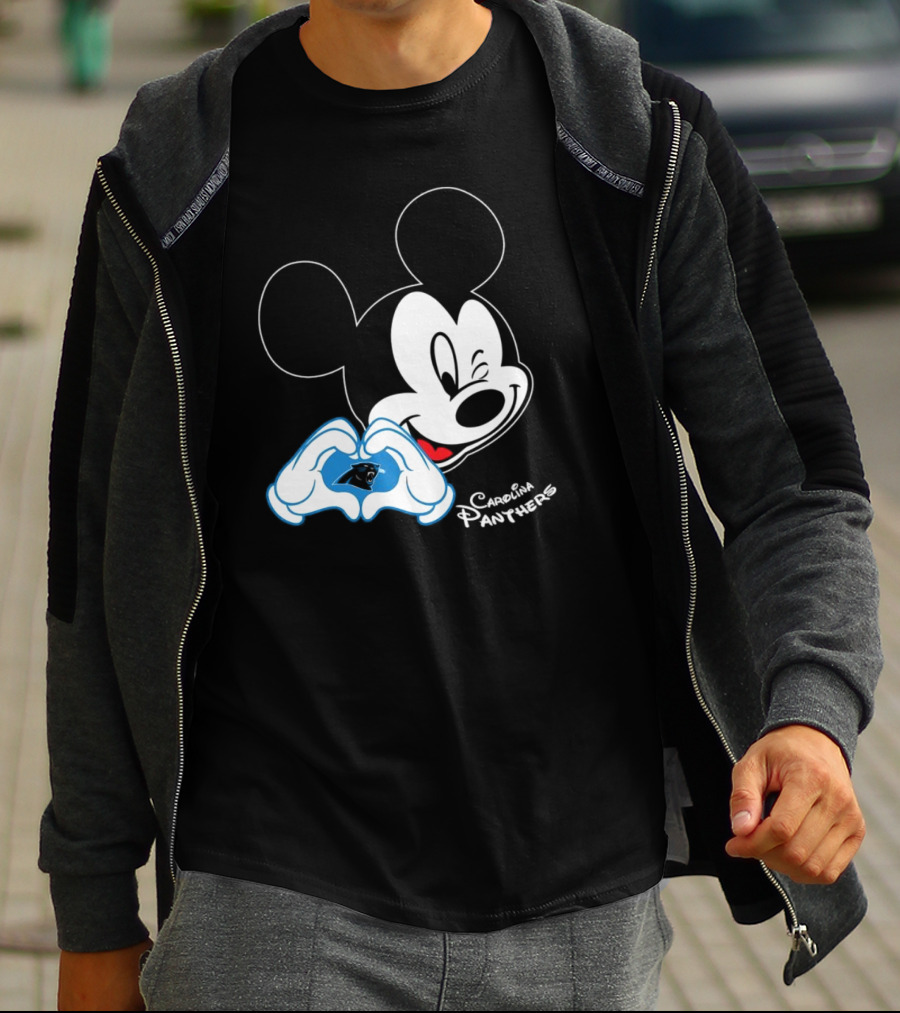 Mickey Carolina Panthers Fan Logo With Heart Gesture T-Shirt