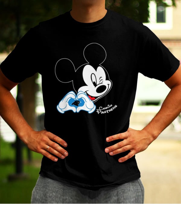 Mickey Carolina Panthers Fan Logo With Heart Gesture T-Shirt
