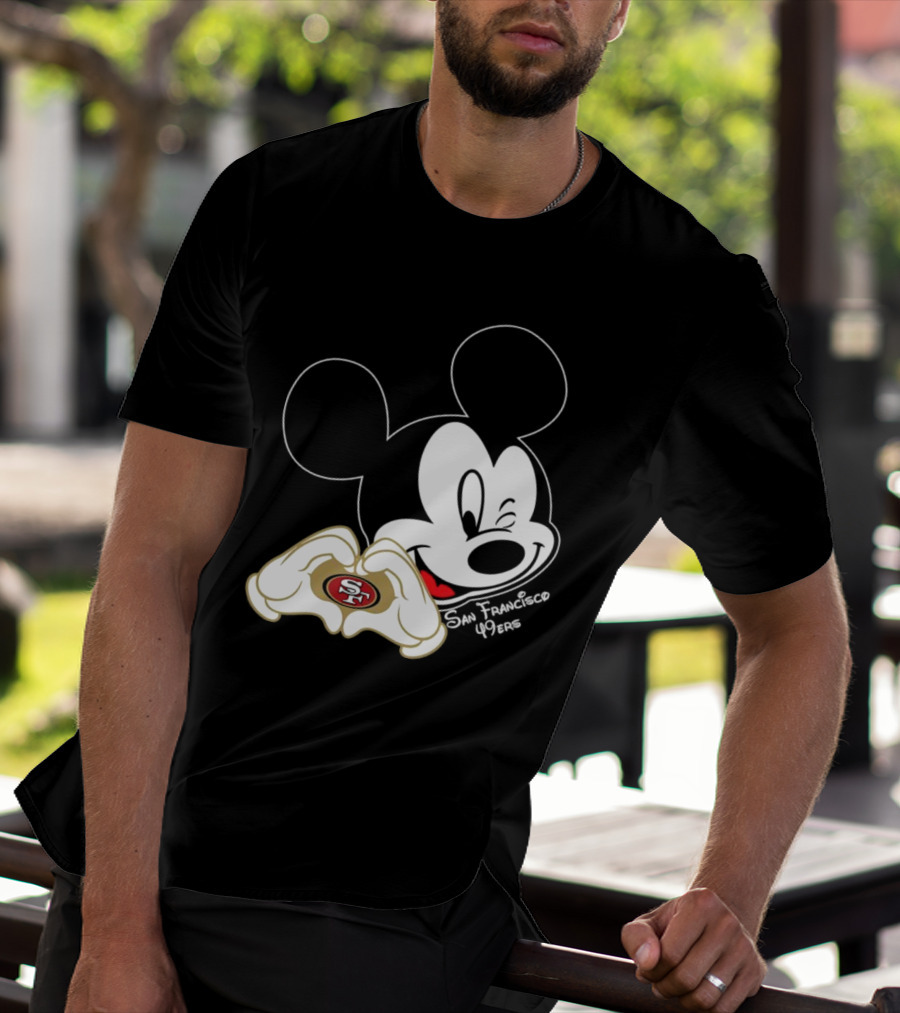 Mickey Mouse Heart Hands With San Francisco 49ers T-Shirt