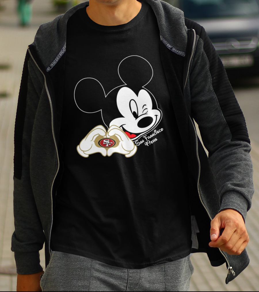 Mickey Mouse Heart Hands With San Francisco 49ers T-Shirt