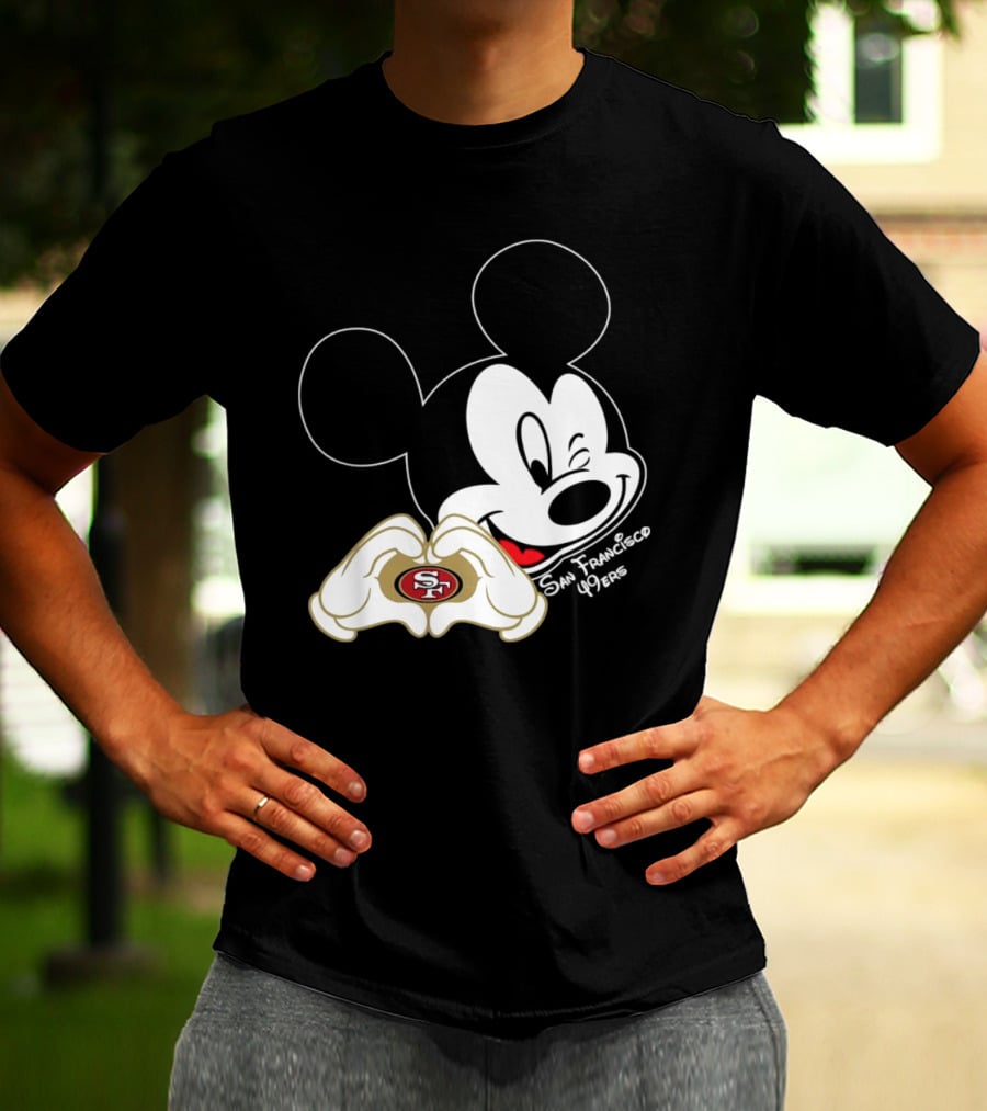 Mickey Mouse Heart Hands With San Francisco 49ers T-Shirt