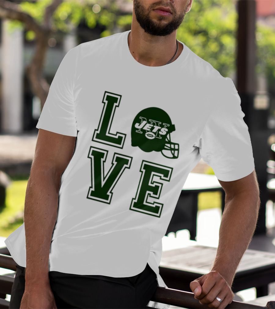 New York Jets Love Helmet Typography T-Shirt