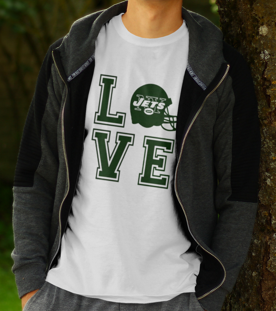 New York Jets Love Helmet Typography T-Shirt