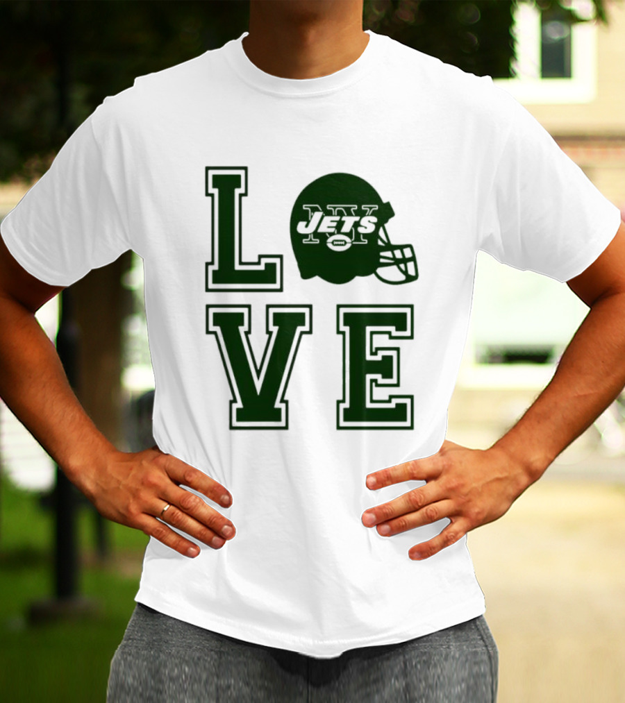 New York Jets Love Helmet Typography T-Shirt