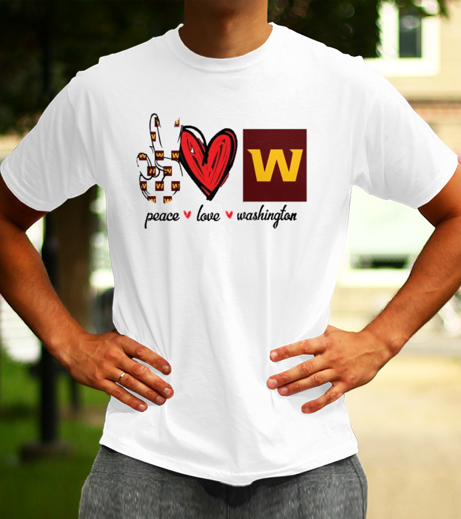 Peace Love Washington Commanders W Logo Football Team T-Shirt