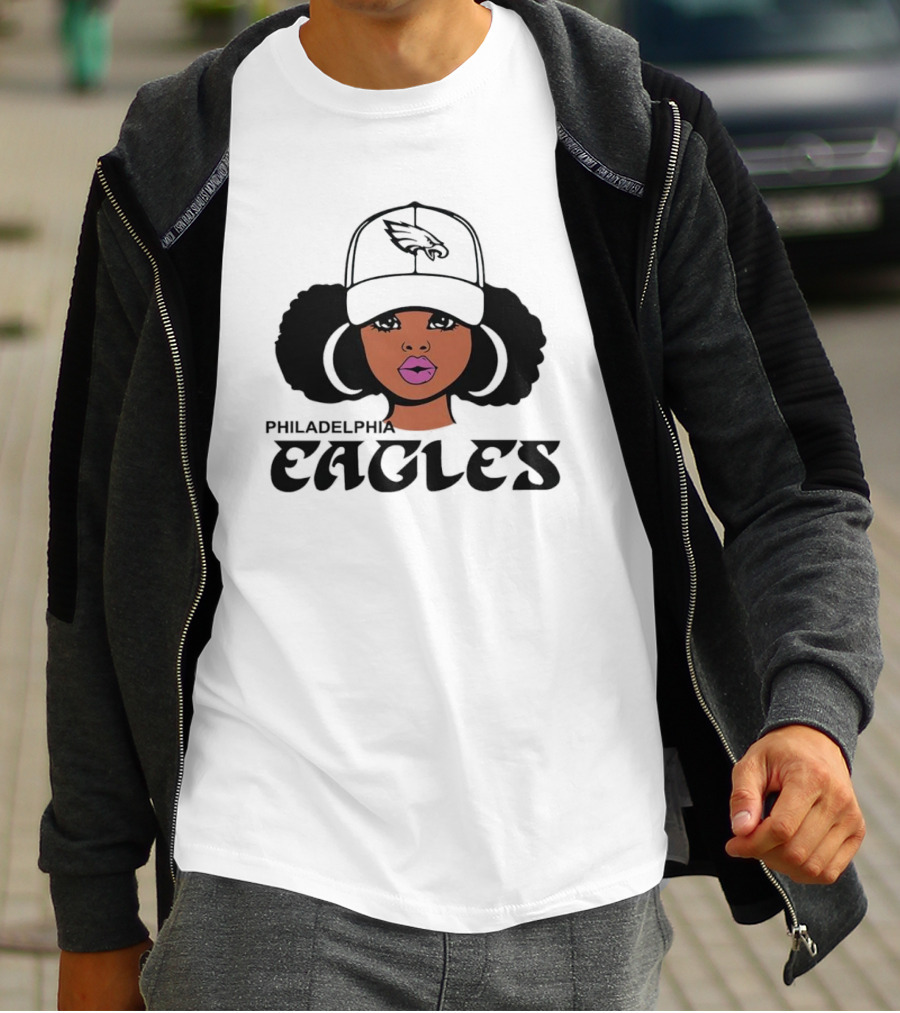 Philadelphia Eagles Girl Afro Style Icon With Cap T-Shirt