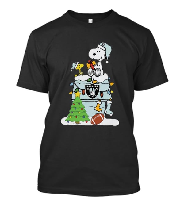 Raiders Snoopy Christmas With Doghouse Lights And Football T-Shirt