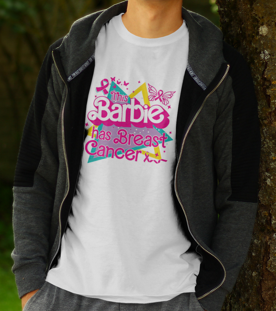 This Barbie Has Breast Cancer Pink Ribbon Butterflies Stars T-Shirt