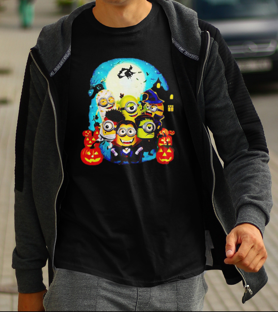 Minion Halloween Trick Or Treat With Spooky Theme And Pumpkins T-Shirt