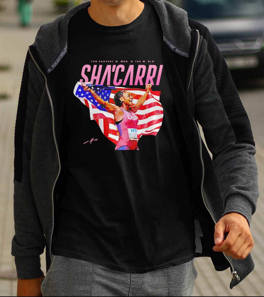 SHA'CARRI The Fastest Women In The World USA Flag T-Shirt