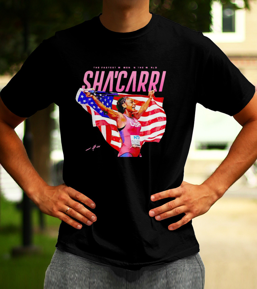 SHA'CARRI The Fastest Women In The World USA Flag T-Shirt