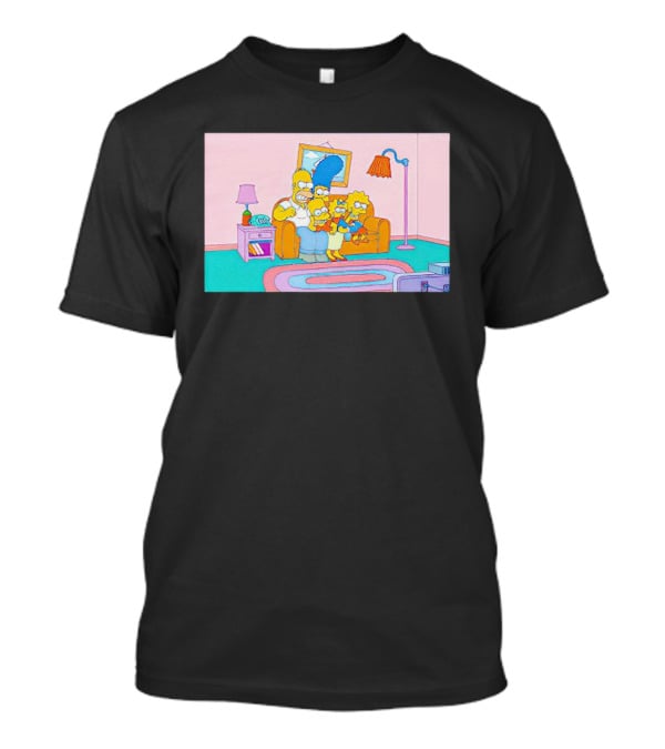 The Simpsons Family Sitting On Couch Retro Style Scene T-Shirt