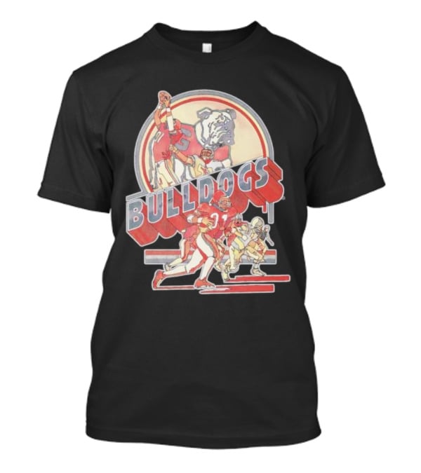 Bulldogs Vintage Football Game Action With Mascot T-Shirt