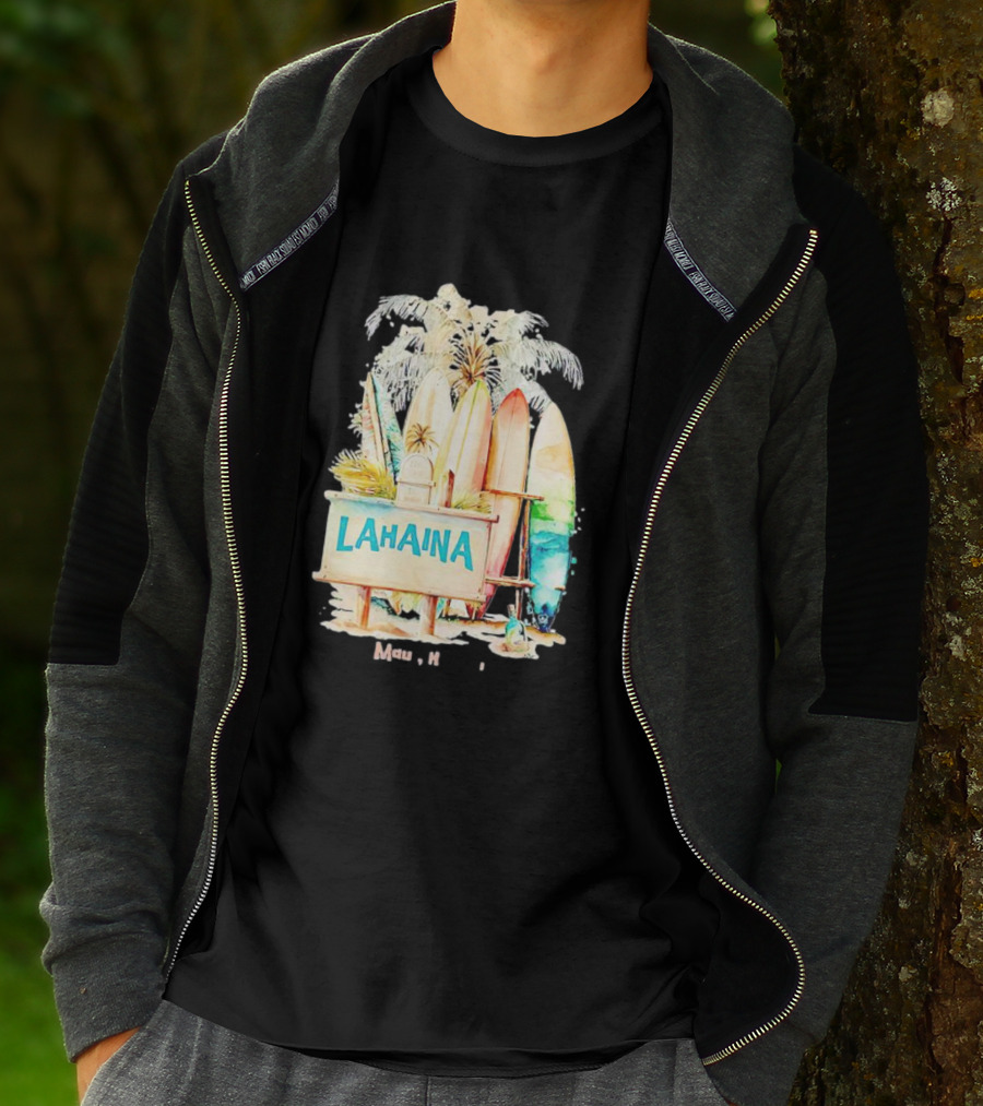 Lahaina Maui Hawaii Surfboard Palm Tree Tropical Vibes Strong T-Shirt
