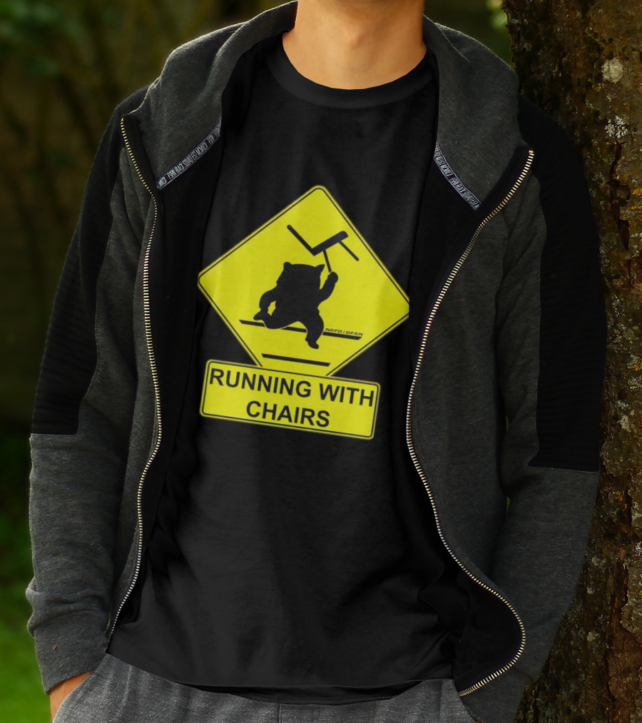 Nafo Fella Running With Chairs Caution Sign T-Shirt