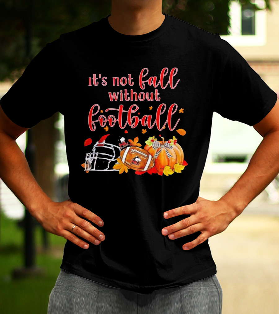 Northern Illinois Huskies It's Not Fall Without Football Helmet Pumpkin Leaves T-Shirt