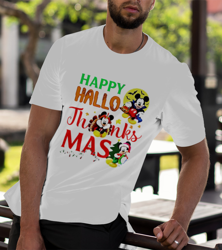 Mickey Mouse Happy Hallothanksmas Halloween Thanksgiving Christmas T-Shirt
