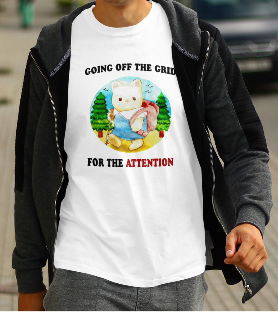 Going Off The Grid For The Attention Bear With Backpack In Forest T-Shirt