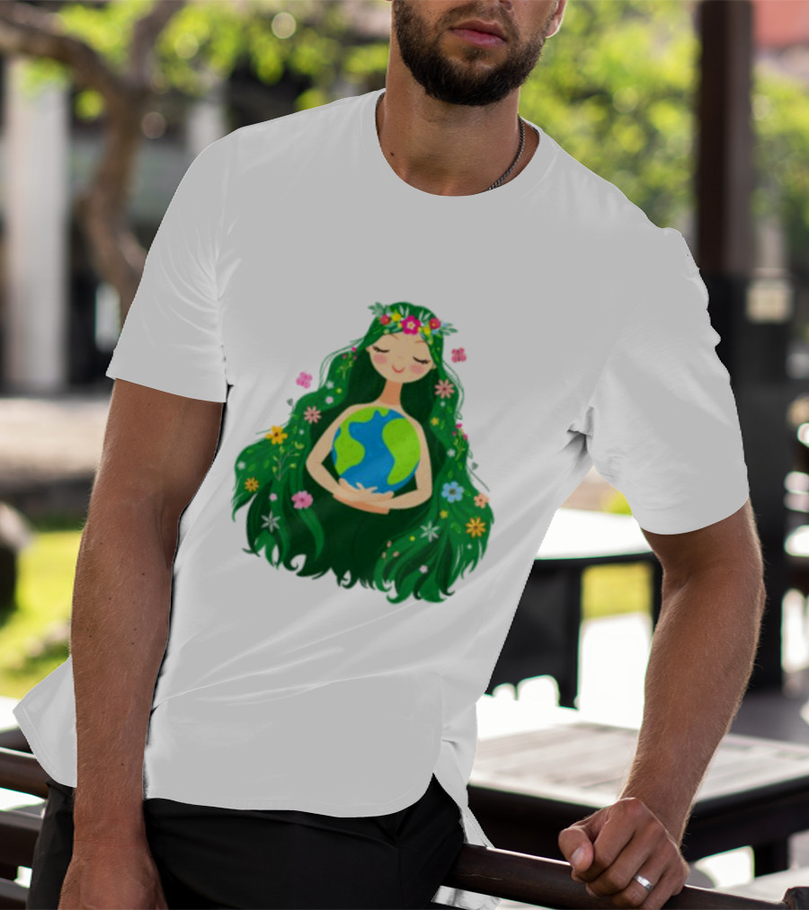 Beautiful Flowing Flower Earth Care Mother Nature Figure T-Shirt