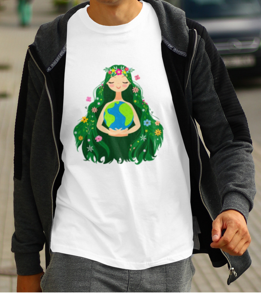 Beautiful Flowing Flower Earth Care Mother Nature Figure T-Shirt