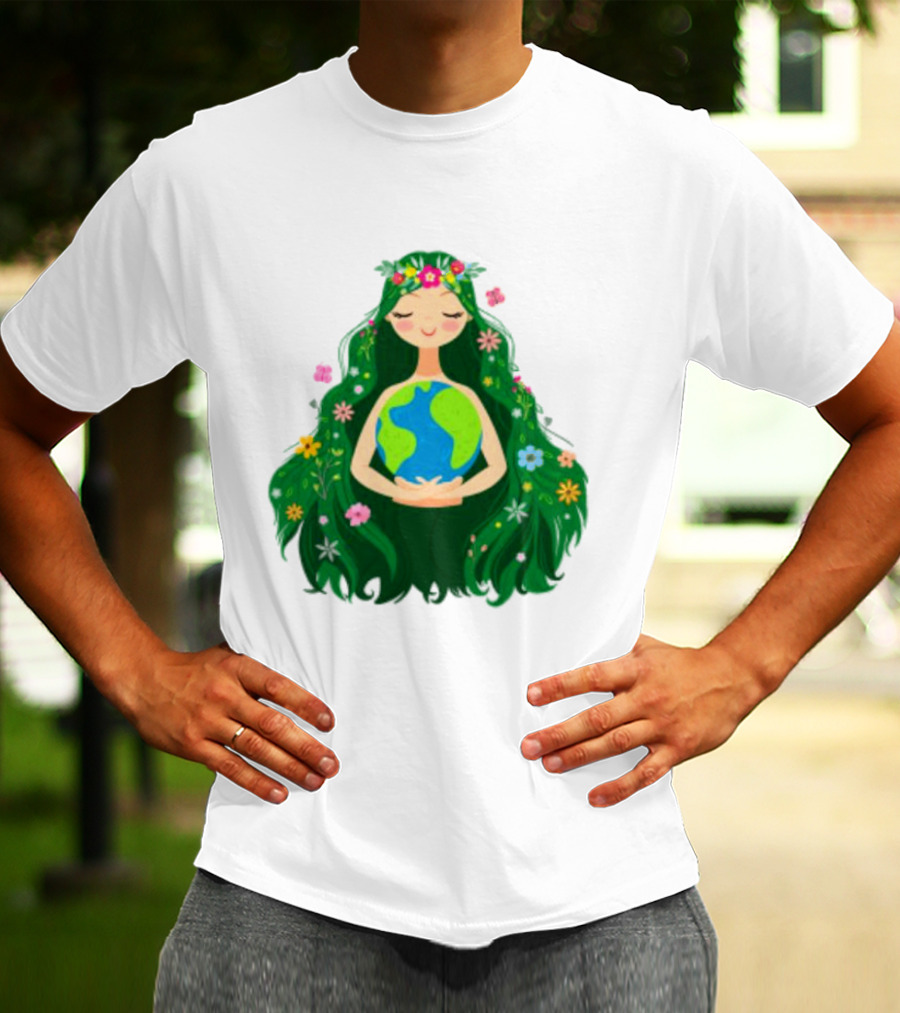 Beautiful Flowing Flower Earth Care Mother Nature Figure T-Shirt