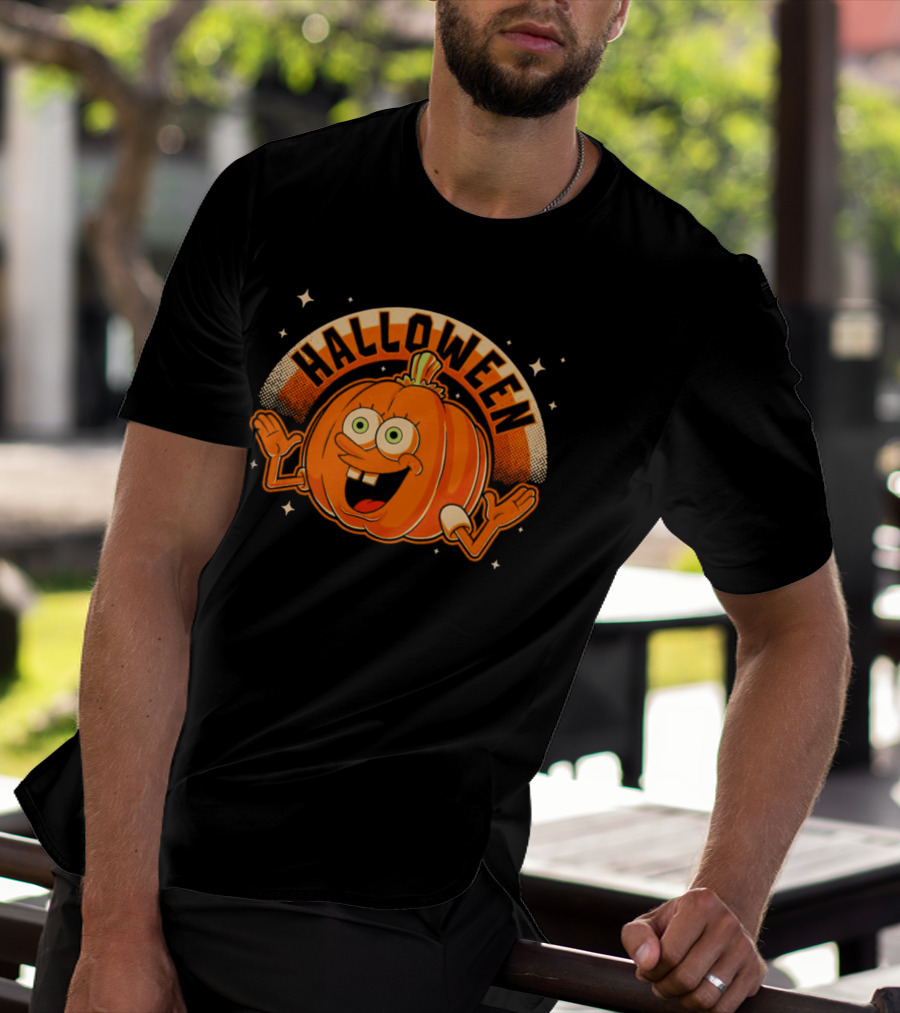 Halloween Smiling Pumpkin Cartoon Character T-Shirt