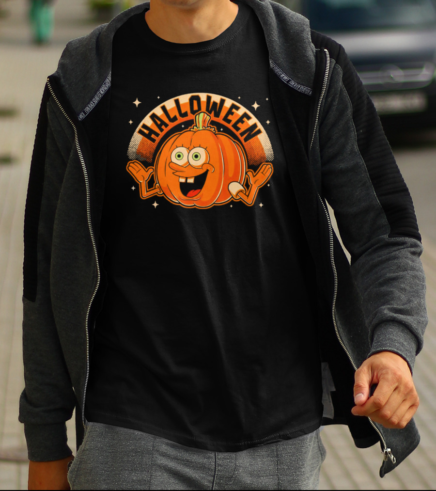 Halloween Smiling Pumpkin Cartoon Character T-Shirt