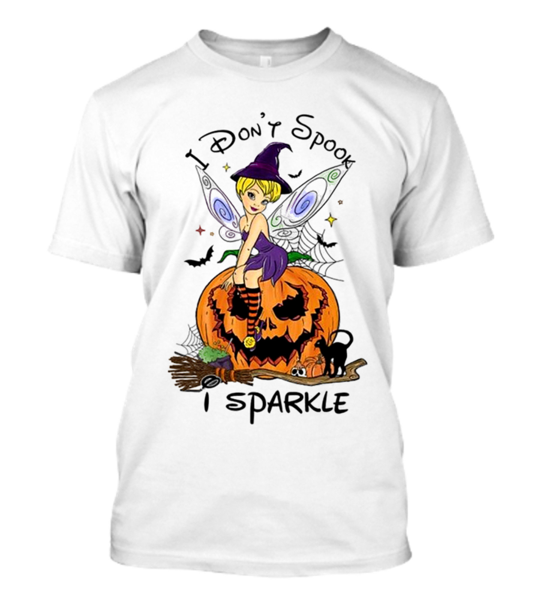I Don’t Spook I Sparkle Witch Fairy On Pumpkin Halloween Scene T-Shirt