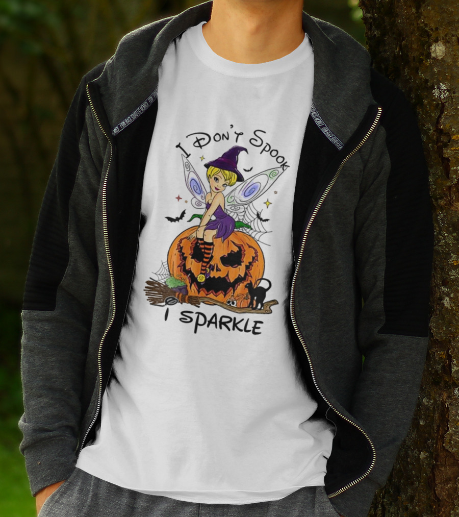 I Don’t Spook I Sparkle Witch Fairy On Pumpkin Halloween Scene T-Shirt