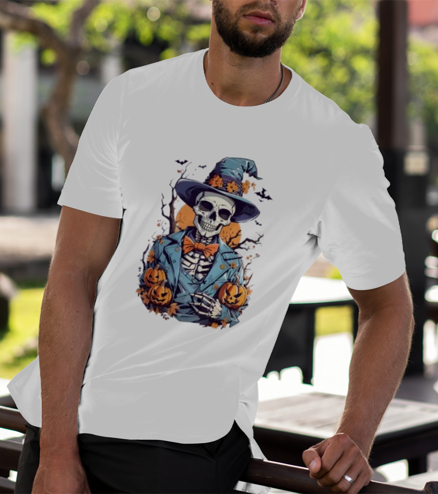 Happy Halloween Skeleton Jack-O'-Lantern Bow Tie Hat T-Shirt