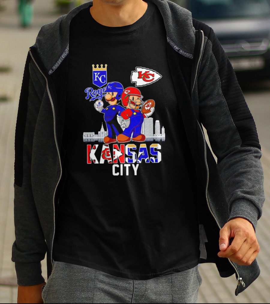 Kansas City Royals Chiefs Mario Bros Skyline T-Shirt