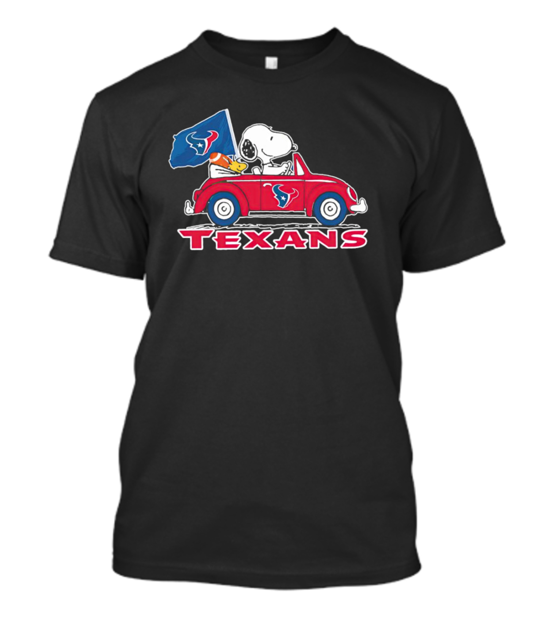 Snoopy And Woodstock Driving Car Texans Flag T-Shirt