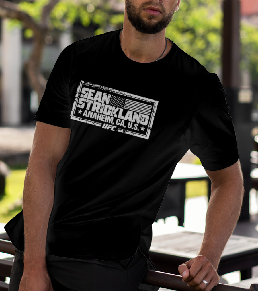 Sean Strickland Anaheim CA U.S. UFC American Flag Crest T-Shirt