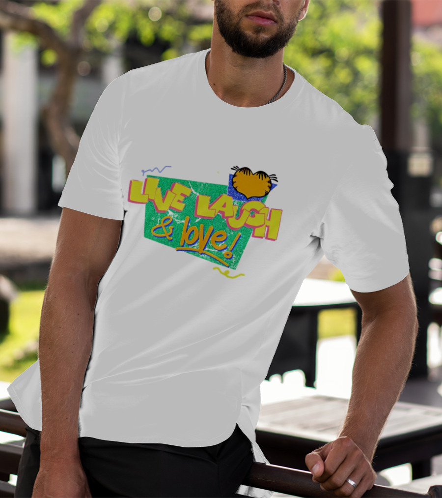 LIVE LAUGH And LOVE Garfield Cartoon Style Retro Typography T-Shirt