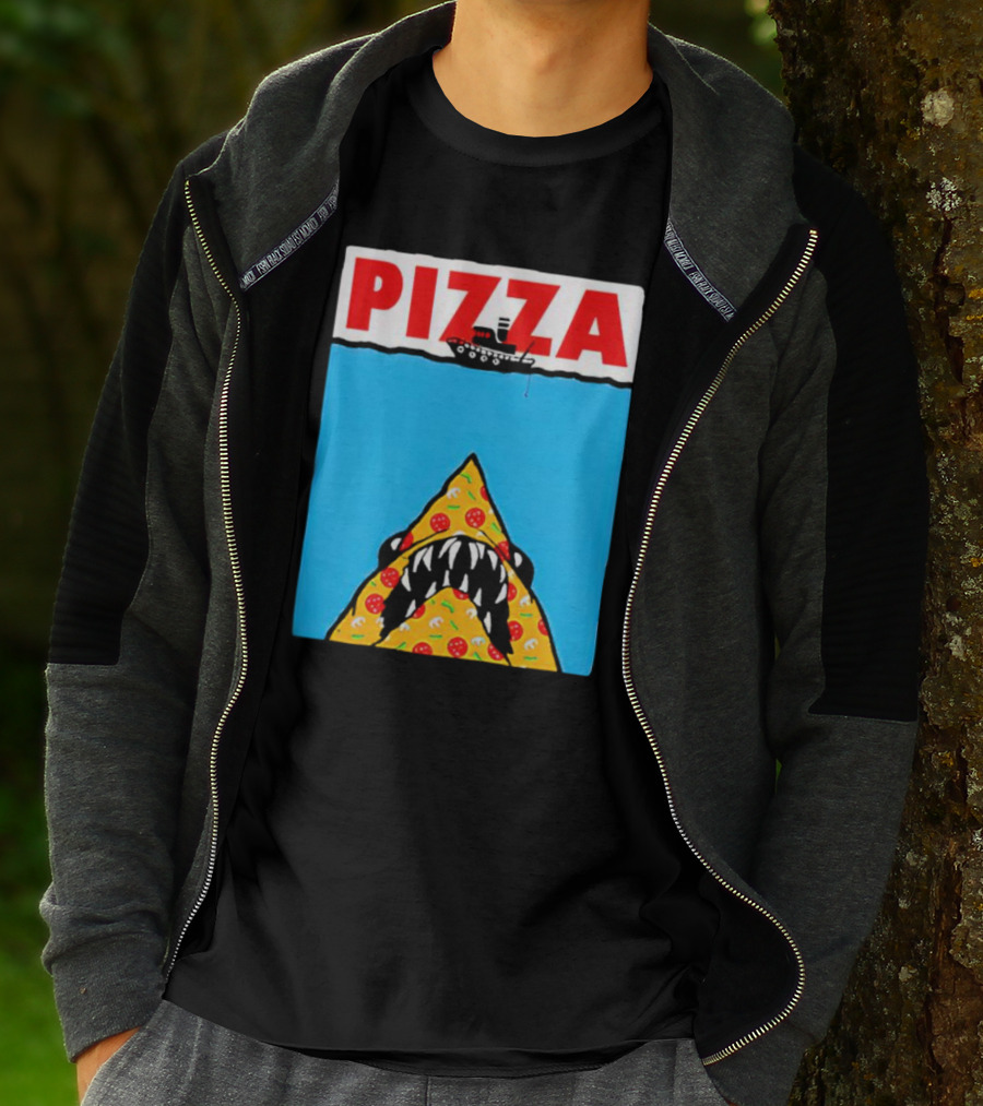 Pizza Slice Jaws Parody With Boat And Ocean T-Shirt