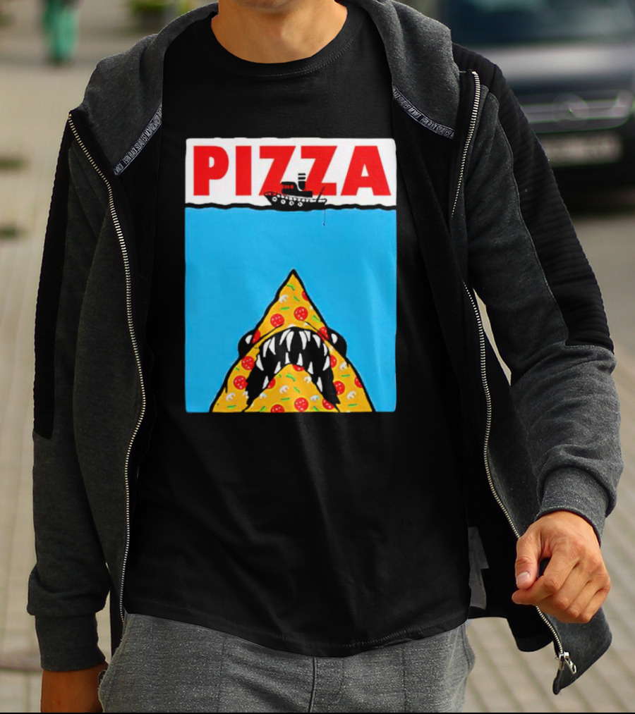 Pizza Slice Jaws Parody With Boat And Ocean T-Shirt