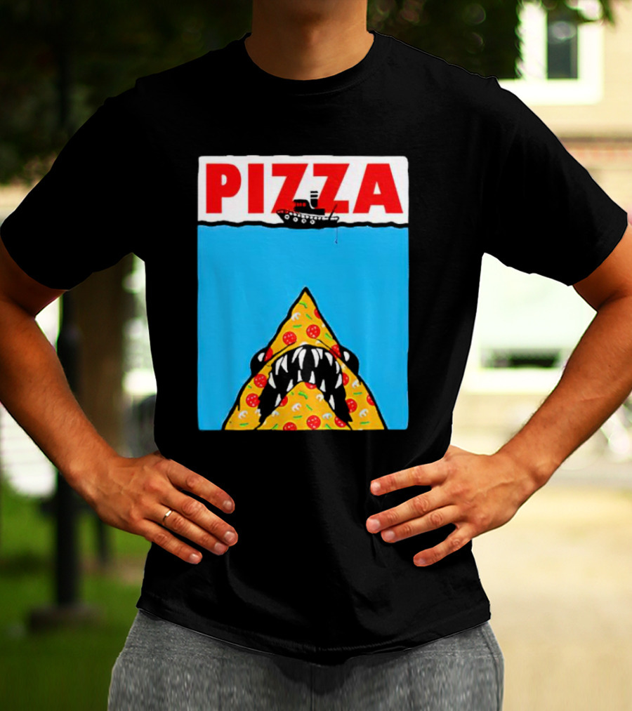Pizza Slice Jaws Parody With Boat And Ocean T-Shirt