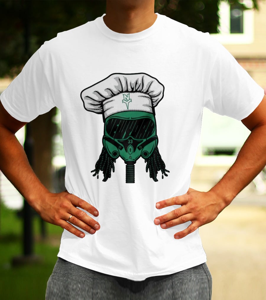 Jet Pilot Cook Chef Hat And Mask With Green Helmet And Braids T-Shirt