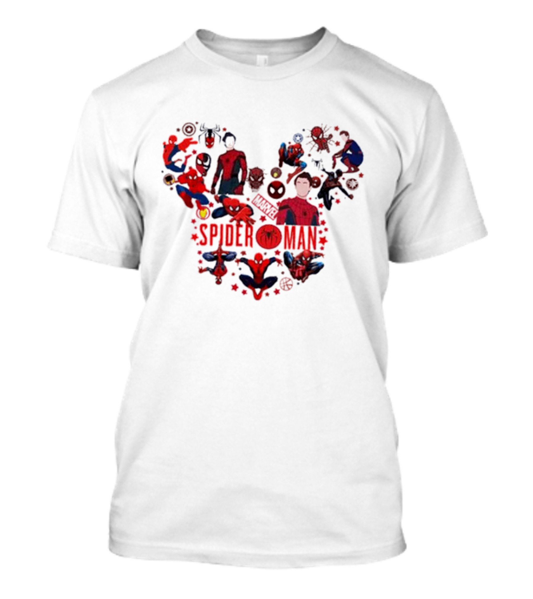 Marvel Spider-Man Heart Collage Featuring Iconic Poses T-Shirt