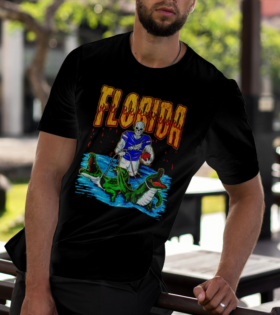 Florida Skeleton Football With Gators T-Shirt