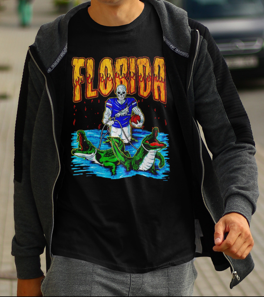 Florida Skeleton Football With Gators T-Shirt