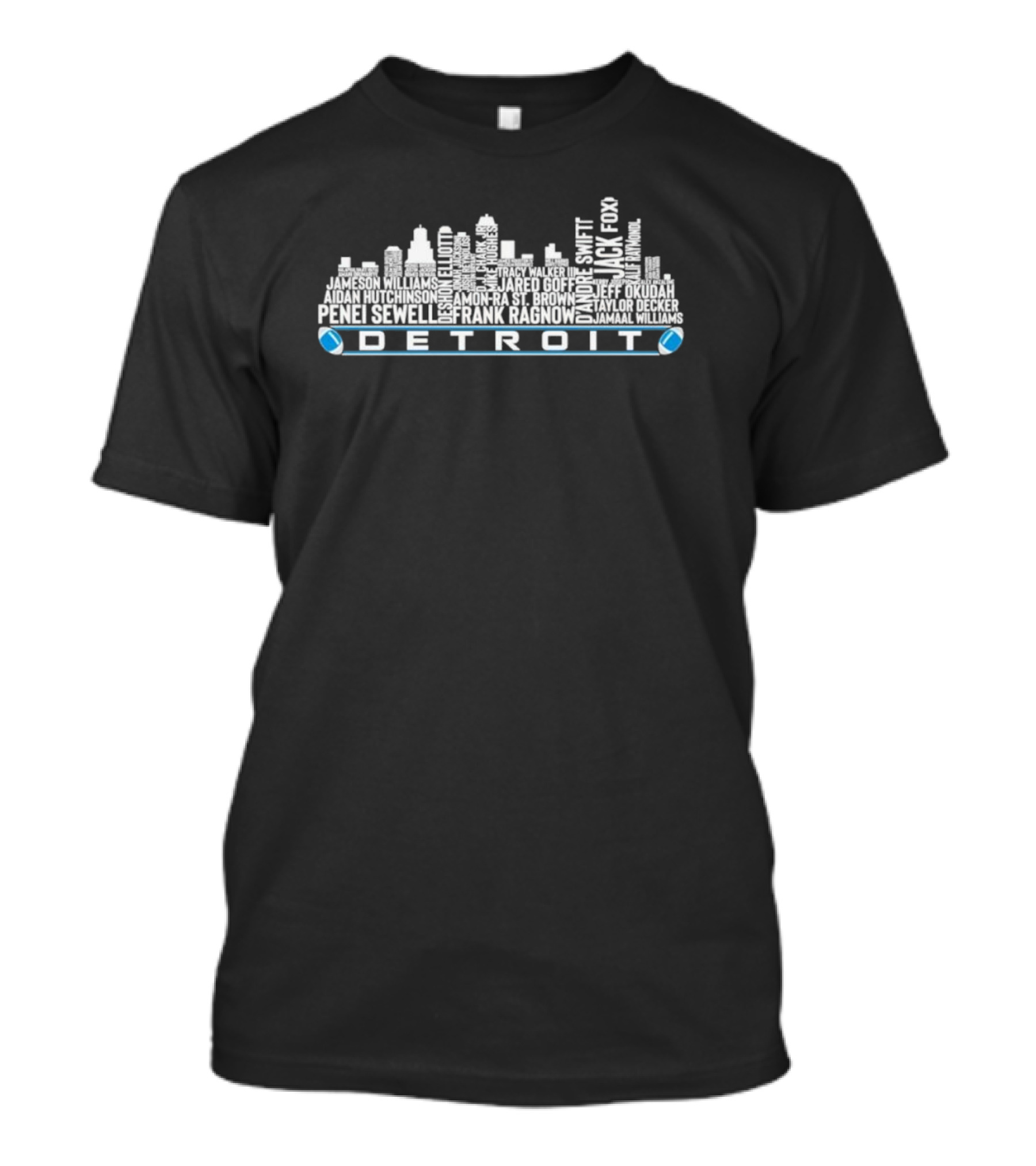 Detroit Skyline City Sport Football Players Names T-Shirt
