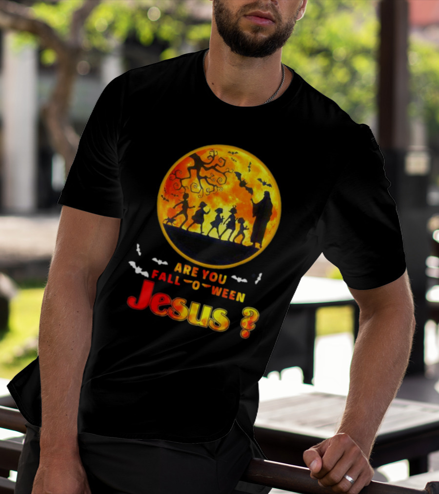 Are You Fall O Ween Jesus Halloween Silhouette With Bats And Tree T-Shirt
