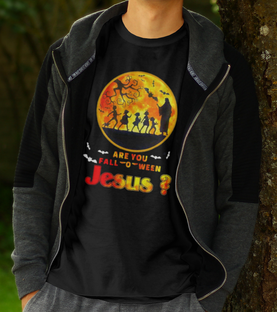 Are You Fall O Ween Jesus Halloween Silhouette With Bats And Tree T-Shirt