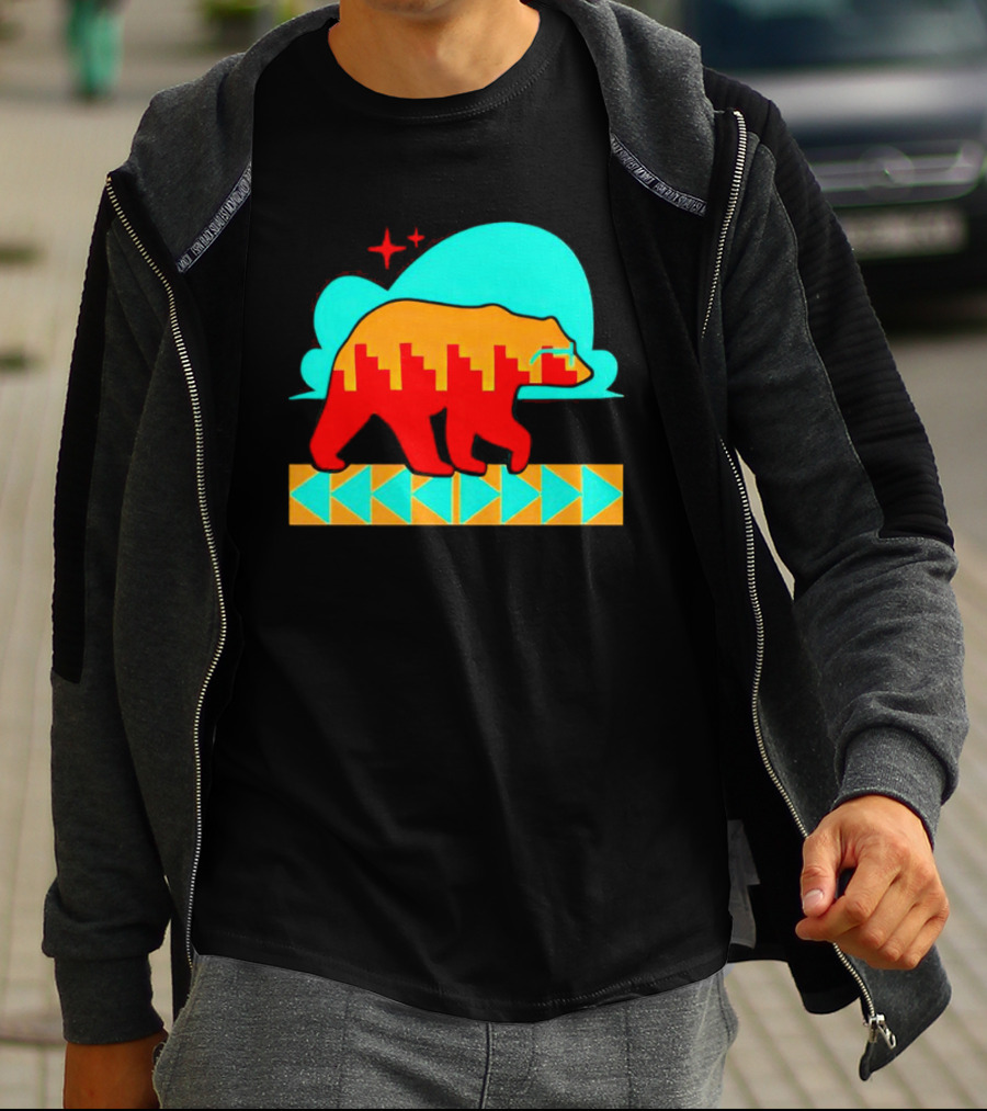 Bear Forward Movement Urban Silhouette Retro Pastel Geometric Path T-Shirt